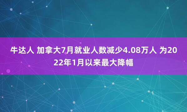 牛达人 加拿大7月就业人数减少4.08万人 为2022年1月以来最大降幅